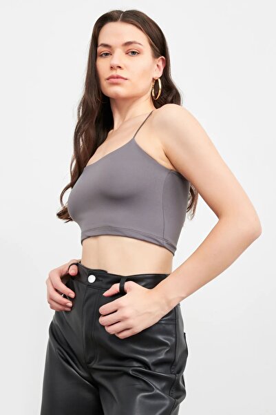 Boubon Co Gri Kadın Ip Askılı Büstiyer Crop