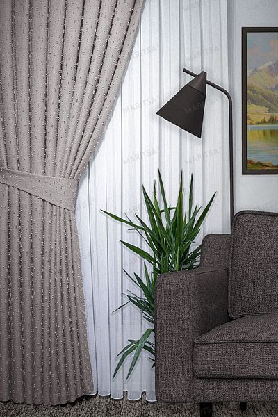 MARİTSA Background Curtain - Linen Series Gramaged Pompom Pattern Beige Close Pleat (1X3) Single Wing Curtain
