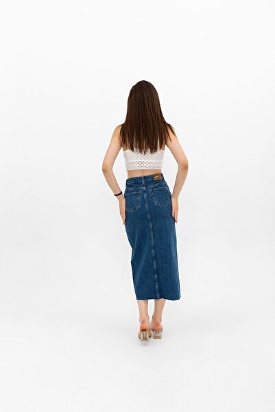 Darkly Jeans Fusta midi denim albastră de damă