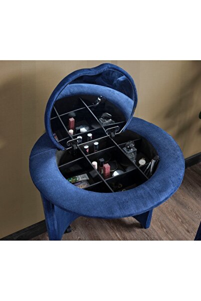 Meşe Home Elisa Makyaj Masalı Aynalı Organizerli Yumuşak Kumaşlı Kırlentli Puf / Makyaj Masası - Renkli