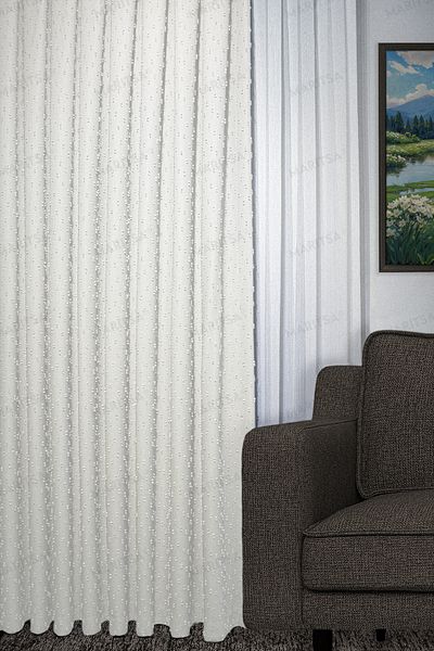 MARİTSA Linen Series Background Curtain - Gramaged Pompom Pattern, Cream Color, Single Wing (1x3)