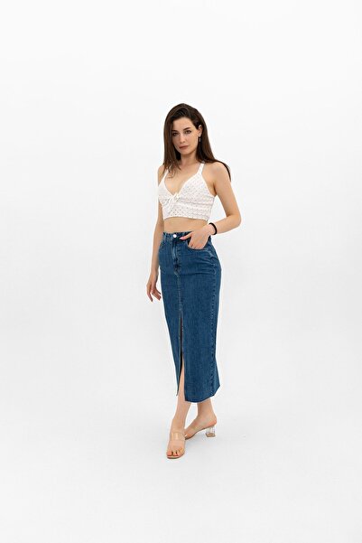 Darkly Jeans Fusta midi denim albastră de damă