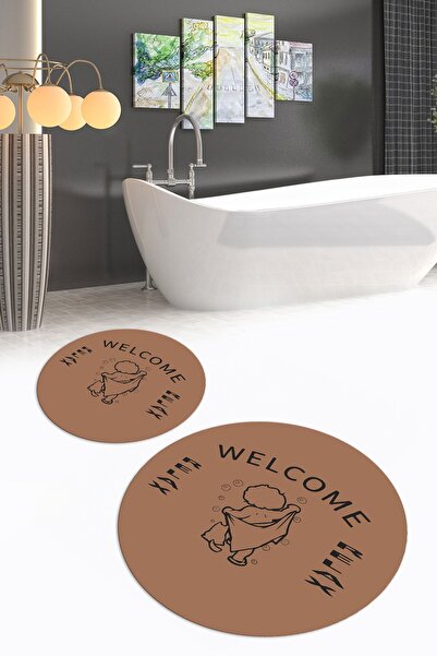 Napoli Home Цифрово отпечатан, неплъзгащ се, измиваем комплект за баня Welcom...