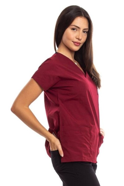 Simirna Üniforma Surgical Doctor Nurse Scrubs Burgundy Jersey Single Top