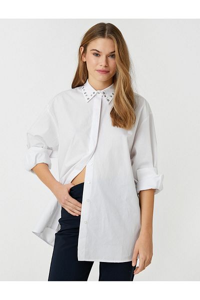 Koton Oversize Shirt Collar with Stud Detail