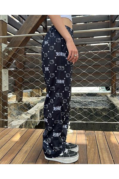 Gofeel Y2k Hello Kitty Detail Unisex Φαρδιά μαύρα αθλητικά παντελόνια