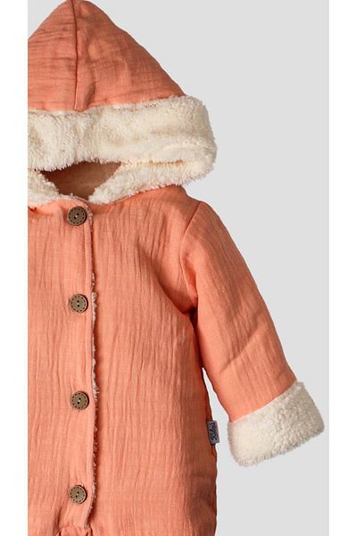 Kidex’s Baby Baby Jumpsuit 100% Cotton Organic Wooden Buttoned Plush Hooded Inside Style Baby Jumpsuit
