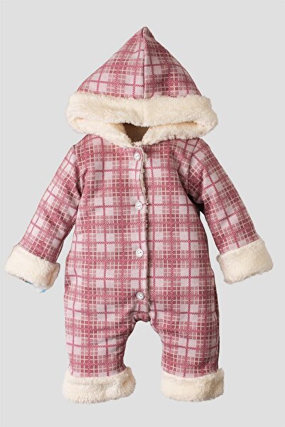 Kidex’s Baby Kışlık tatlı peluş kapşonlu içi welsoft tulum kız bebek tulum