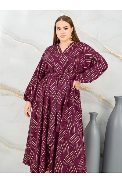 Styli Plus Foil Print Lace Trim Jalabiya