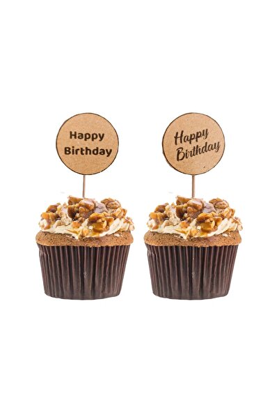 parti pera Kraft Happy Birthday Yazılı Pasta Kürdan Süsü 15'li Paket