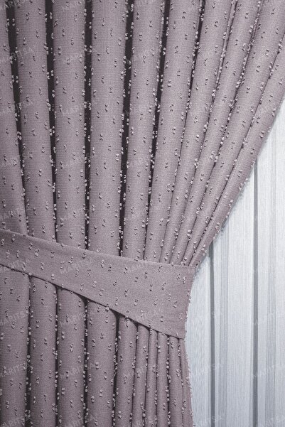 MARİTSA Κουρτίνα σειράς λινό - Μοτίβο πομπομ, συμπαγής πτυχή, κουρτίνα μονής πτερύγου (1x3)