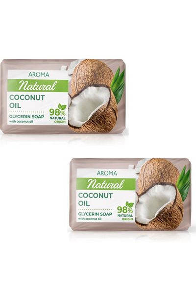 AROMA NATURAL زيت جوز الهند بنسبة 98% - مجموعة صابون عشبي لغسل الوجه مكونة من 3 قطع