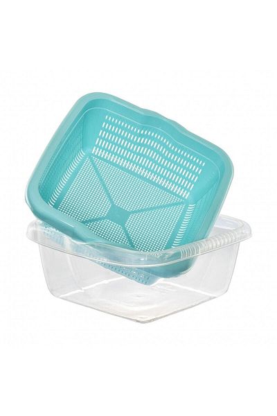 Emofom Square Bowl with Strainer 7000 ml Badyalı Strainer Fruit Washing Basin