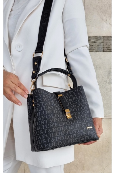 Just Polo حقيبة كتف وحقيبة كروس للنساء من Justpolo باللون الأسود مكونة من 5 أ...