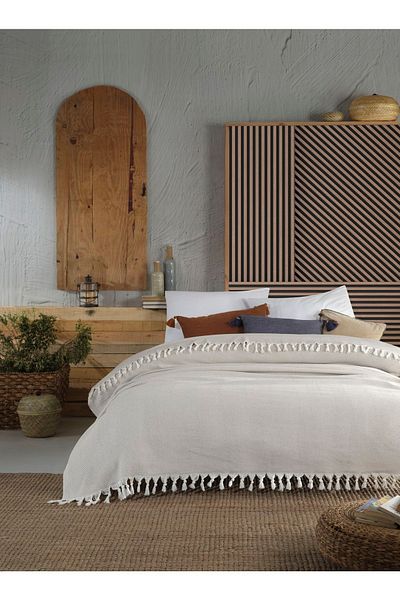 Lux Touch Cuvertură de pat dublă Lily Beige - 200x230 cm, canapea piqué, bumbac smocuri