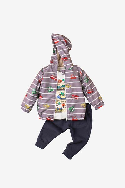 Kidex’s Baby Car Patterned Hooded Cotton Raincoat Baby Set