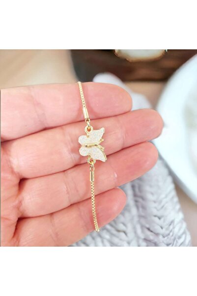 toptanhanem براقة بيضاء لامعة - سوار مصعد على شكل فراشة، تصميم قابل للتعديل