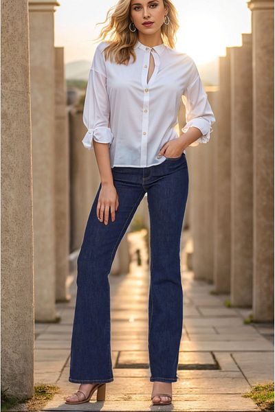 SHEVEGA Navy Blue High Waist Lycra Jeans Jeans - Spanish Leg