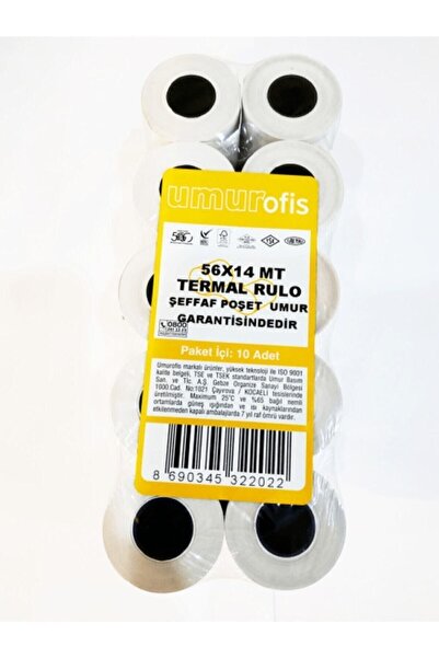 Umur Yazar Kasa Rulosu Termal Pos Rulo Poşetli 56Mm X 14 Metre 35123459 (10 Lu Paket)