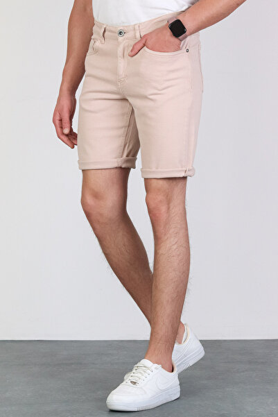 HLT JEANS Erkek Rose Pink Slim Kesim Comfort Likralı Denim Esnek Jeans Kot Şort THOMAS-ROSE PİNK