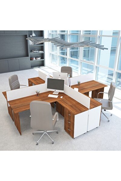 VENA Nil L Workstation Dörtlü Çalışma Masa 318cm X 296cm X 115h Çalışma Masa ...