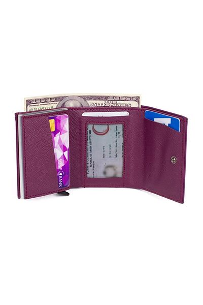 tuldar Purple RFID Card Holder - Gift Wallet with Automatic Shooting, Protective Mechanism and Paper Money Compartment