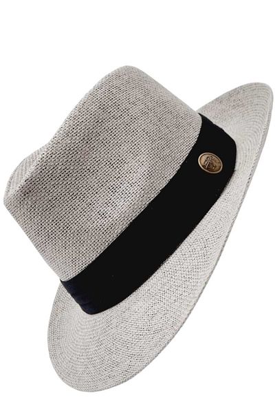 Mood Agenda Unisex Black Straw Fedora Hat - Stripe Detailed
