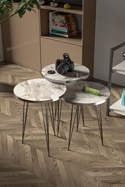 GOLDFALEZ Zigon Sehpa Siyah Tel Ayak Gümüş Efes