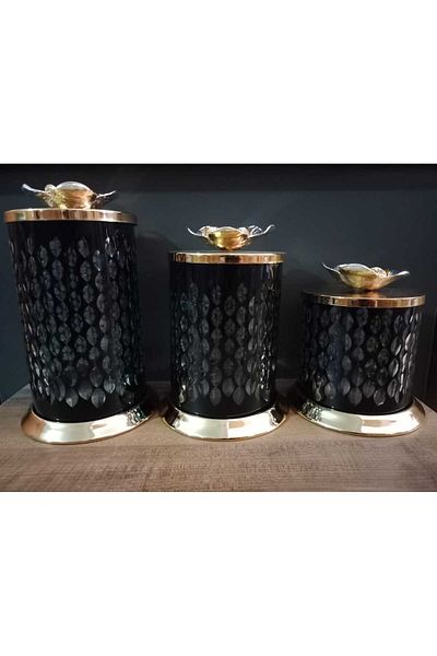 Paşabahçe 3-Piece Decorative Glass Jar - Metal Lid and Plate Detailed