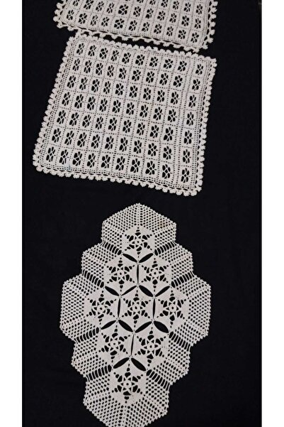 Papatyam El Örgüsü Tığ İşi 3 Parça Dantel /El İşi Dantel/ El İşi Eski Dantel/...