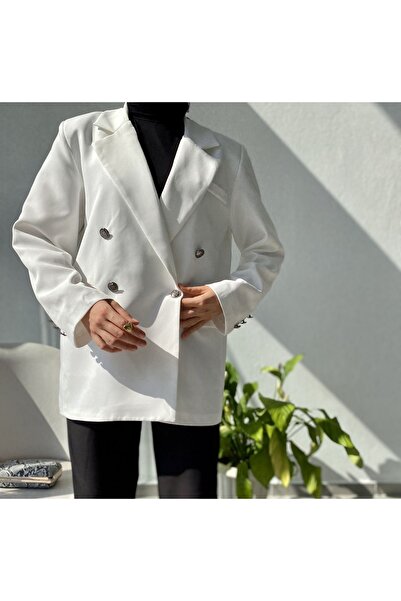 Kruvaze Blazer Ceket Beyaz