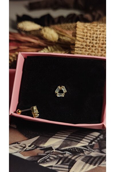 alysa jewelry Cerrahi Çelik Asimetrik Yuvarlak Zirkon Taşlı Piercing Kıkırdak- Lobe-tragus-helix