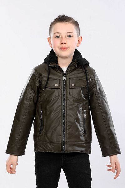 Veform Boy's Waterproof Hooded Faux Leather Jacket - AVM032VF