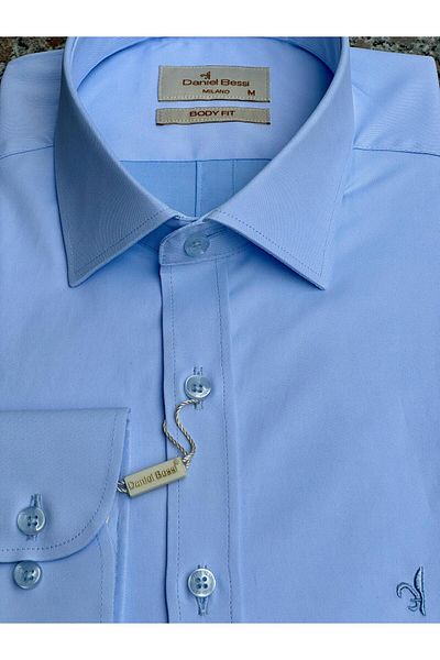 Daniel Bessi Men's Extra Slim Fit Cotton Satin Fabric - Small Shirt Collar Shirt