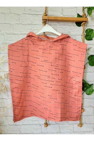Alpar Tekstil Boy-Girl Muslin Poncho Hooded - Sea, Beach, Pool Pattern / Orange