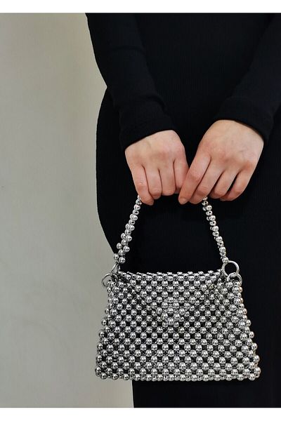 vivozza Geanta cu margele de nichel - Geanta pentru rochie de seara - Geanta pentru invitatii - Geanta de umar 20x14cm