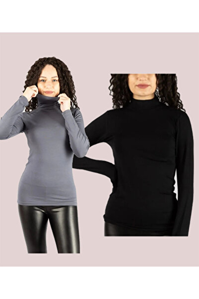 nacar çarşı Long Sleeve Lycra Combed Cotton Bodysuit - Half-Necked 2-Piece Bo...