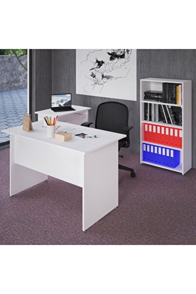 VENA Merve Çalışma Ofis Masası Takımı (MASA KLAVYELİ ETEJER RAFLI DOLAP) Beyaz