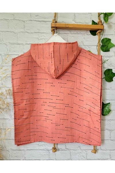 Alpar Tekstil Boy-Girl Muslin Poncho Hooded - Sea, Beach, Pool Pattern / Orange