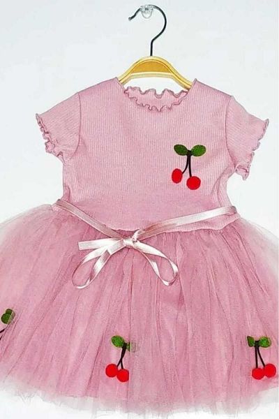 dinamik çocuk Girl's Cherry Short Sleeve Tutu Lined Dress Special Day Birthday Princess