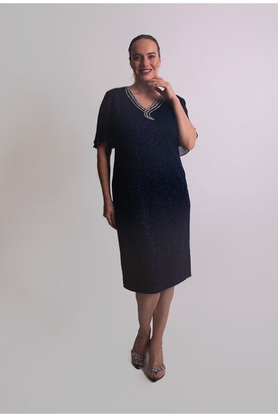 EZZE 4253 Likralı Esnek Kumaş Şifon Kol Elbise