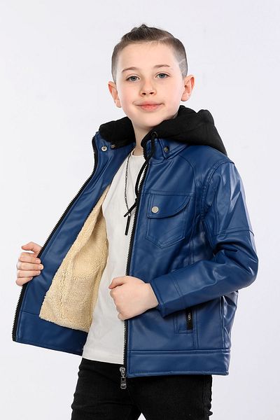 Veform Boy's Waterproof Fur Faux Leather Jacket - Hooded, AVM032VF