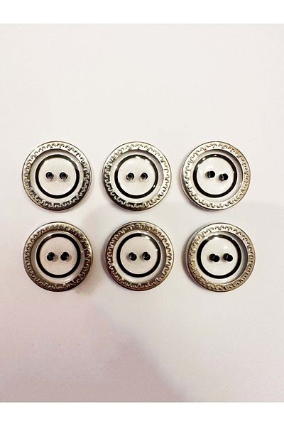 aensia Transparent Metalized Black Circle Detailed Straight Hole Polyester Button Coat Jacket Button-Pack of 6