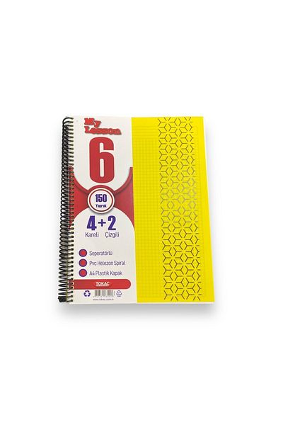 Tokaç U4 4+2 150 Ypr A4 SprBookmark Notebook 4 Plaids 2 Lines