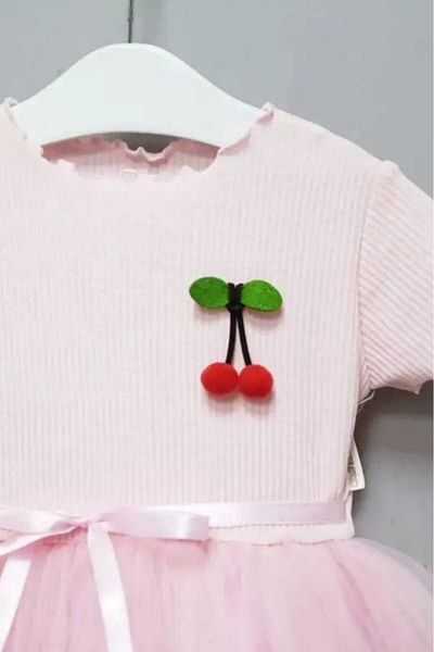 dinamik çocuk Girl's Cherry Short Sleeve Tutu Lined Dress Special Day Birthday Princess
