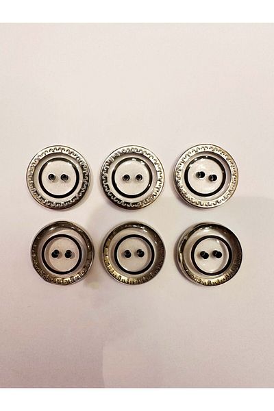 aensia Transparent Metalized Black Circle Detailed Straight Hole Polyester Button Coat Jacket Button-Pack of 6
