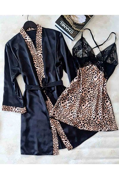 Çeyize dair herşey Set de mireasa din satin de matase cu imprimeu leopard - 4 piese, cutie 6656