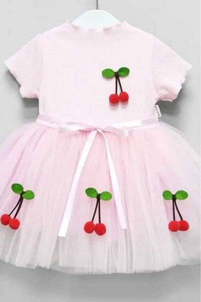 dinamik çocuk Girl's Cherry Short Sleeve Tutu Lined Dress Special Day Birthday Princess