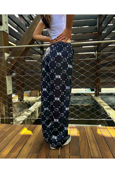 Gofeel Y2k Hello Kitty Detail Unisex Bol Siyah Eşofman Altı