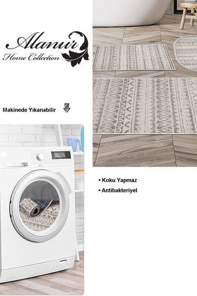 Dekoreko Digital 3-Piece Bathroom Set Star Cotton Non-Slip Base Mixed Oval Scandinavian Mali Light Brown